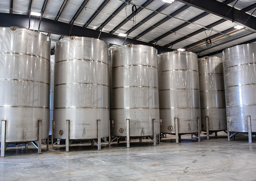 Stainless steel tanks full of herbicide programs and other crop protection products